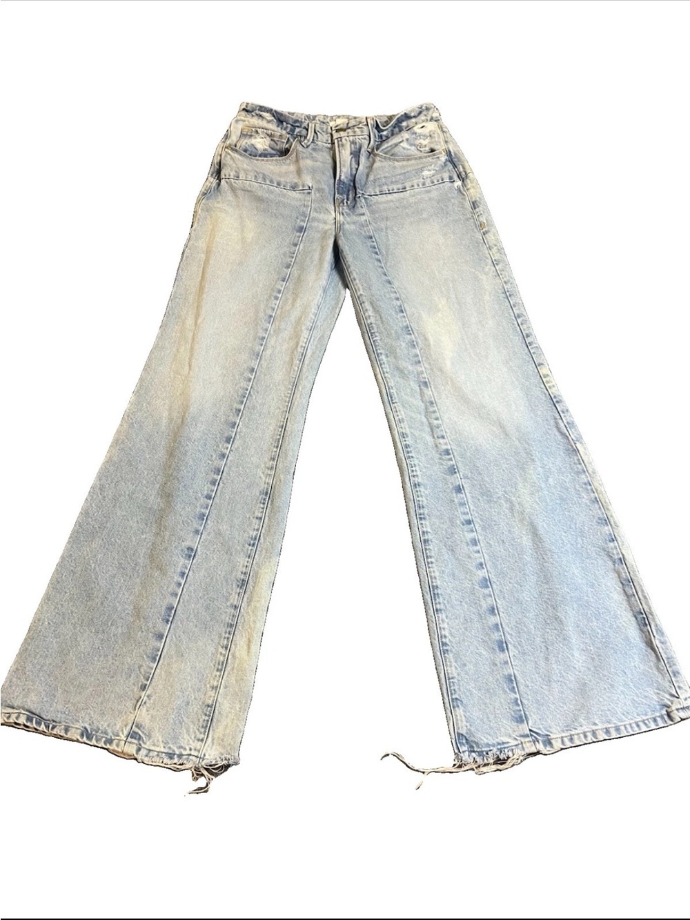 Good American Standard Ease Jeans Wide Leg Distressed Jeans Well Worn Hems 90’s